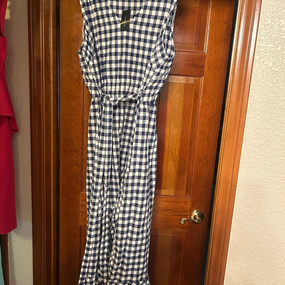 Gingham Sleeveless Dress - Blue  and White